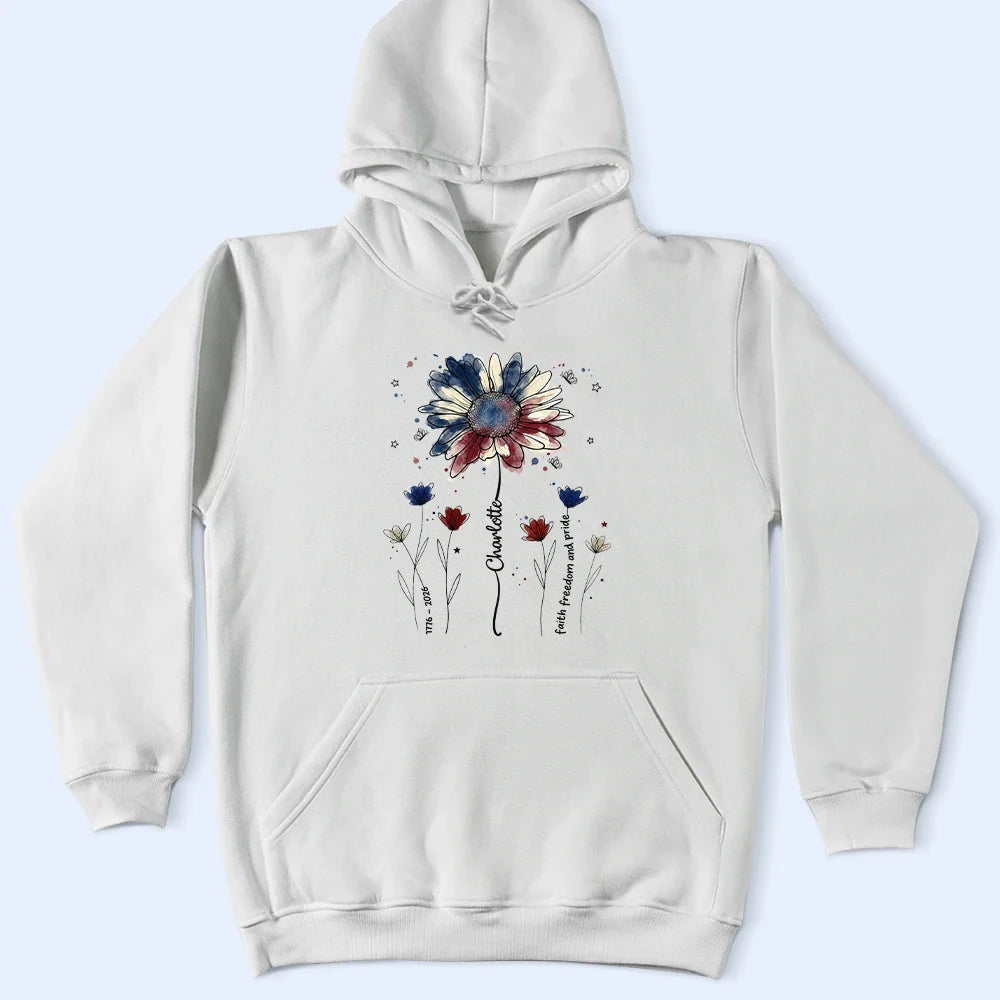Patriotic Birth Flower Faith Freedom Pride - Personalized T Shirt