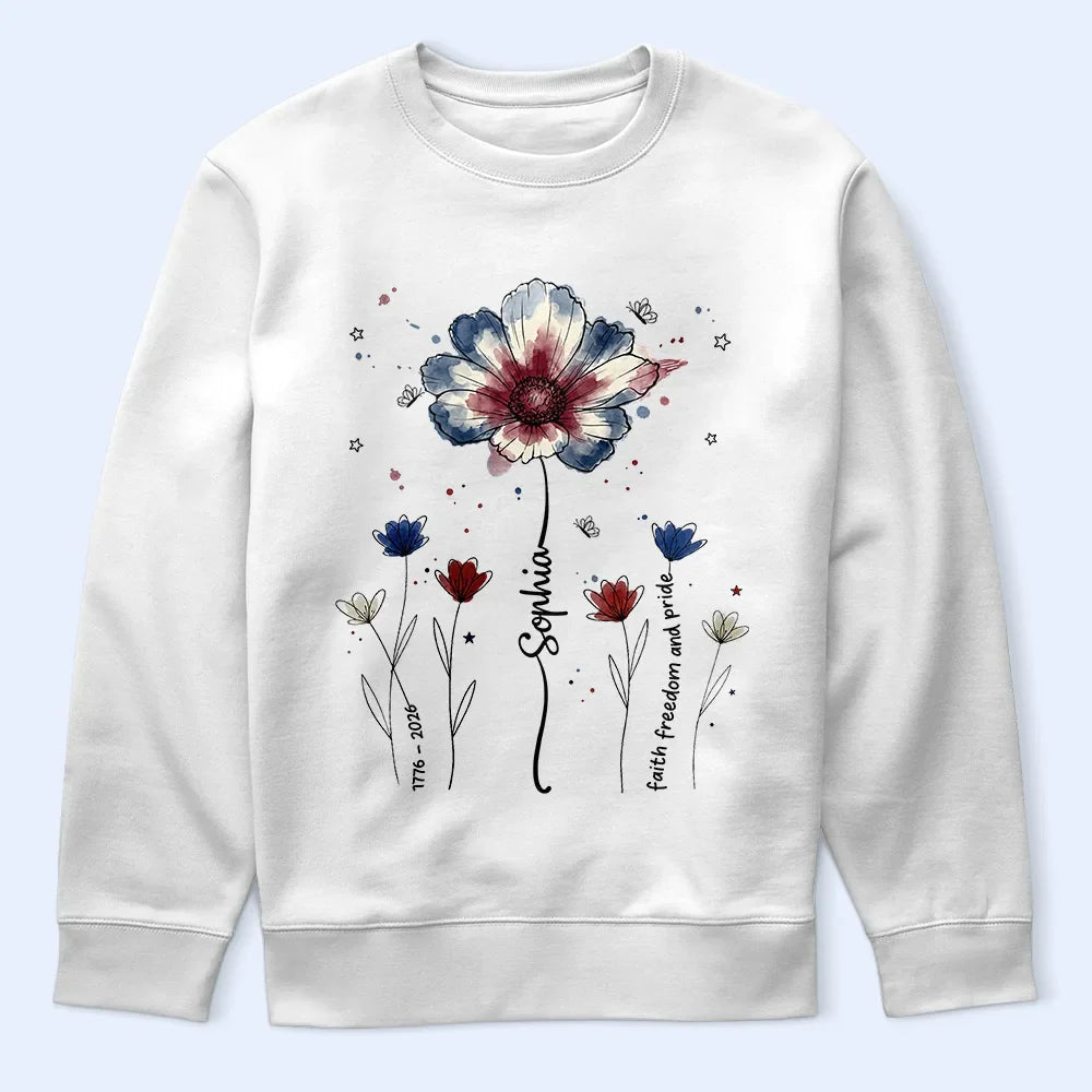 Patriotic Birth Flower Faith Freedom Pride - Personalized T Shirt