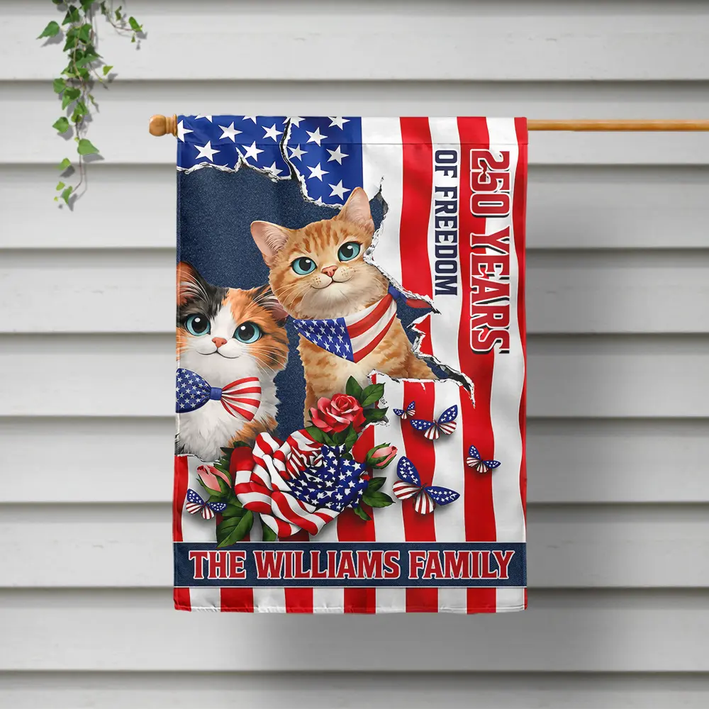 Patriotic Dog Cat 250 Years Of Freedom - Personalized Flag