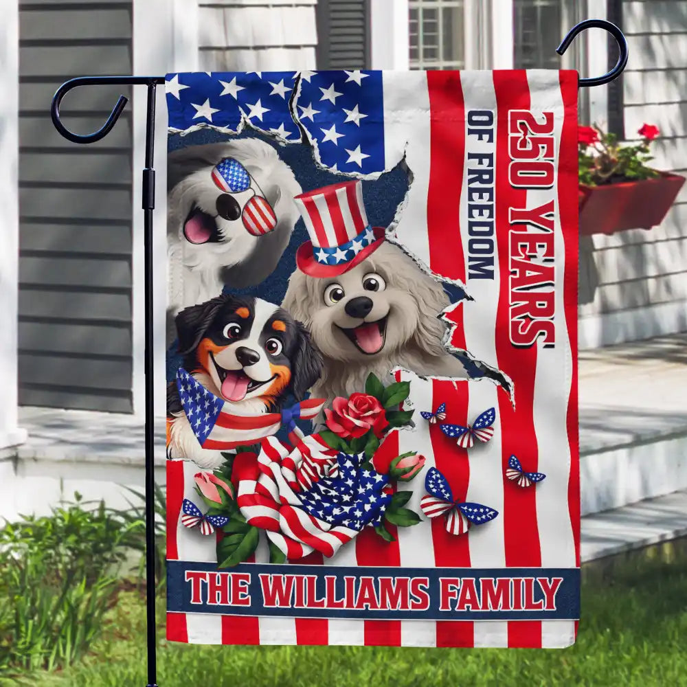 Patriotic Dog Cat 250 Years Of Freedom - Personalized Flag