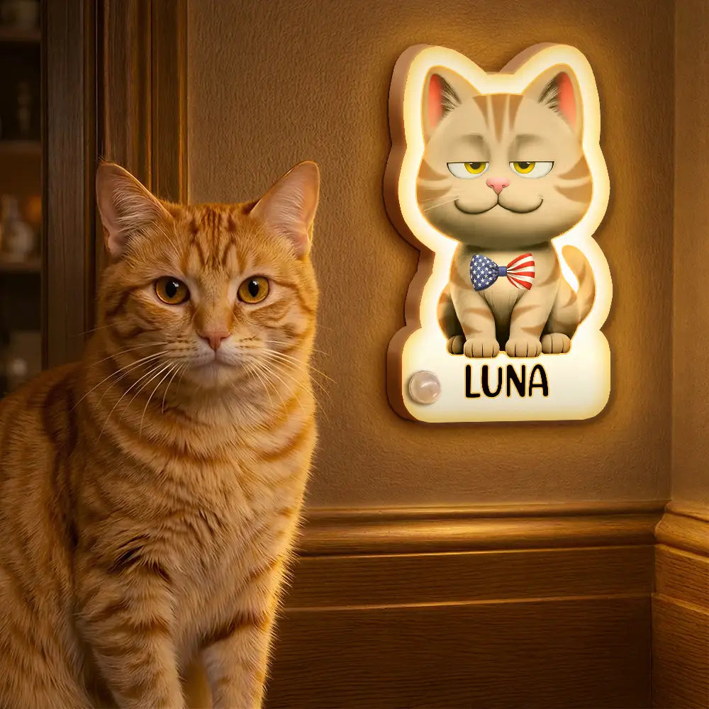 Patriotic Dog Cat With Name - Personalized Motion Sensor Night Light