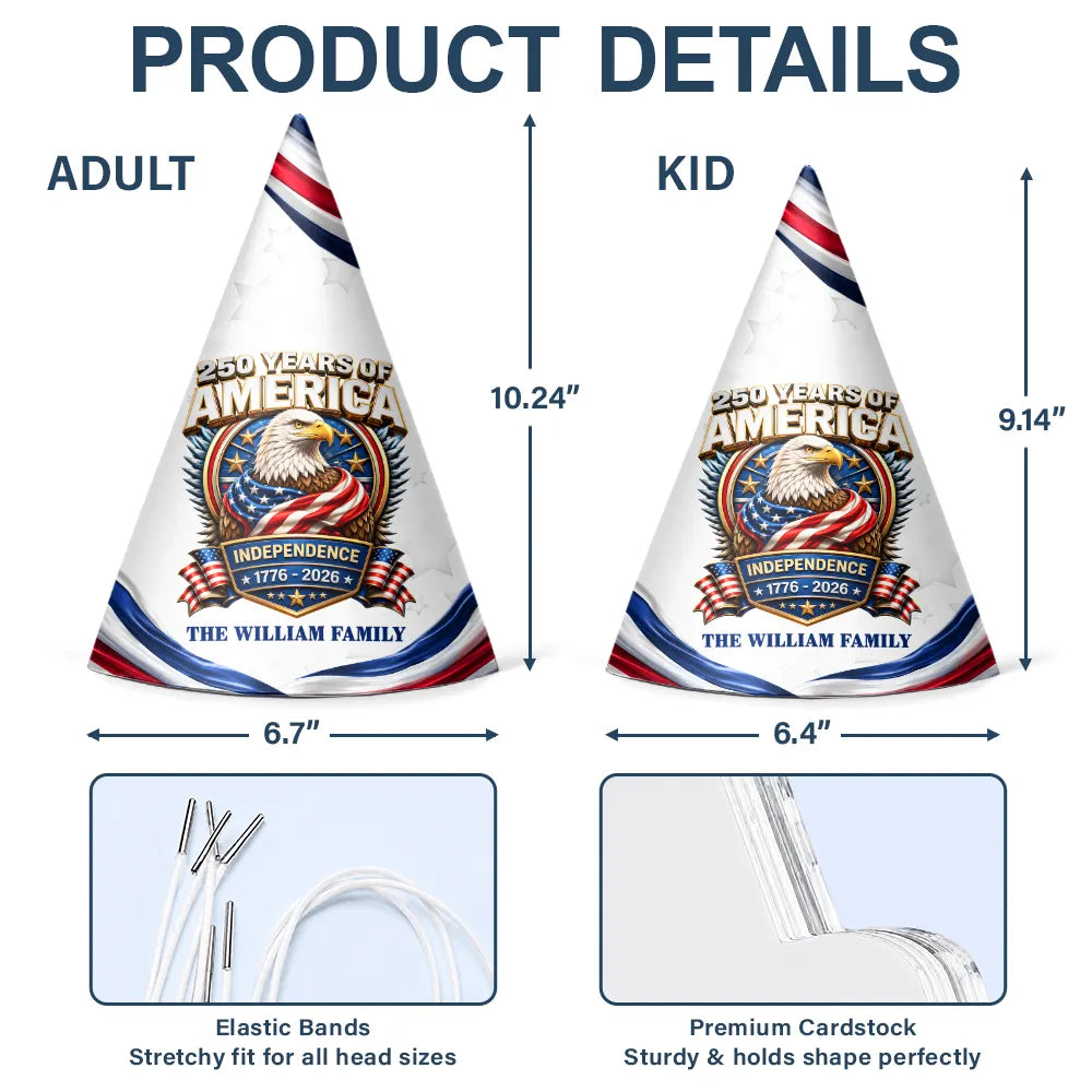 Patriotic Eagle 250 Years Of Freedom 3D Effect - Personalized Party Hats