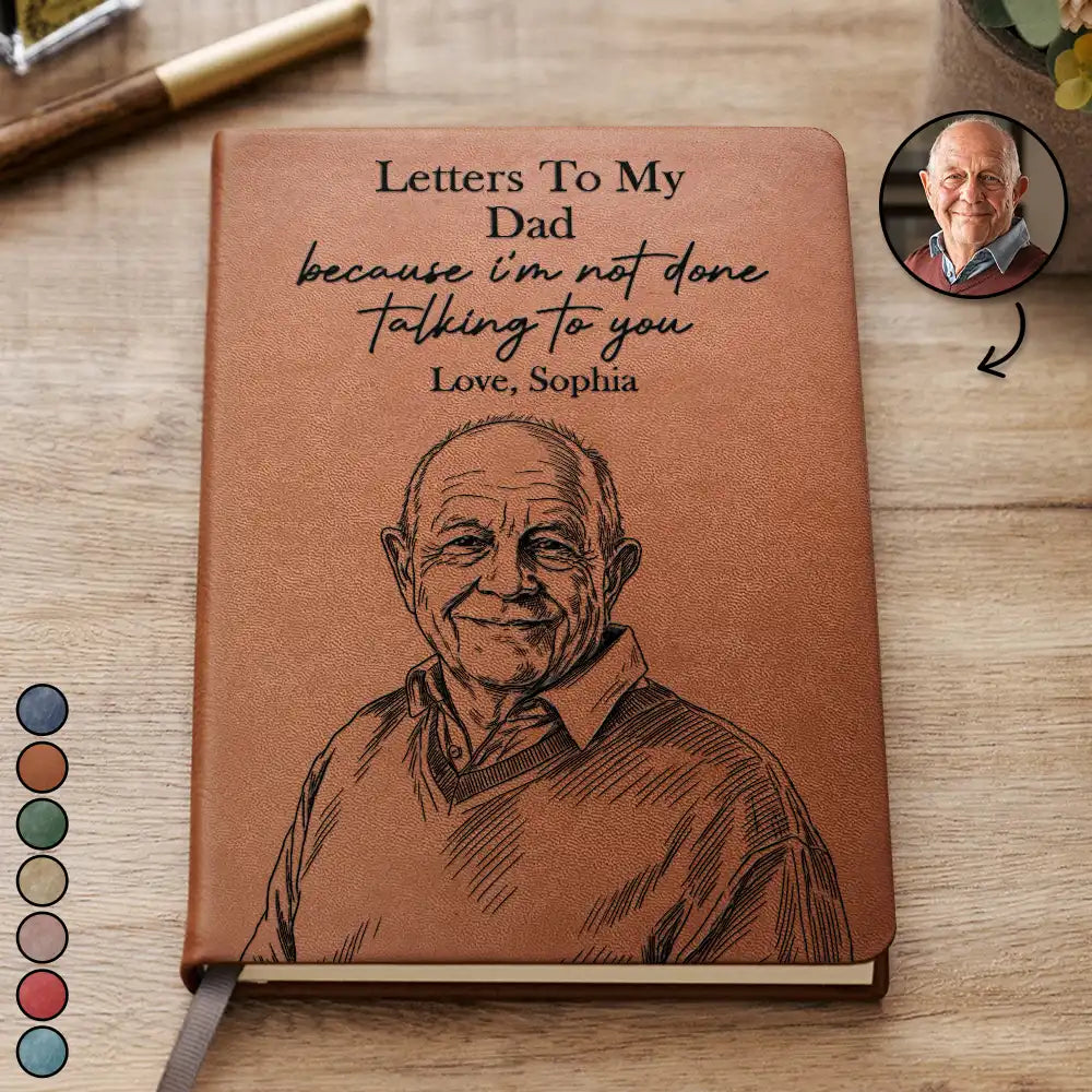 Custom Photo Pencil Sketch Memorial Letters To My Father Mother - Personalized Leather Journal