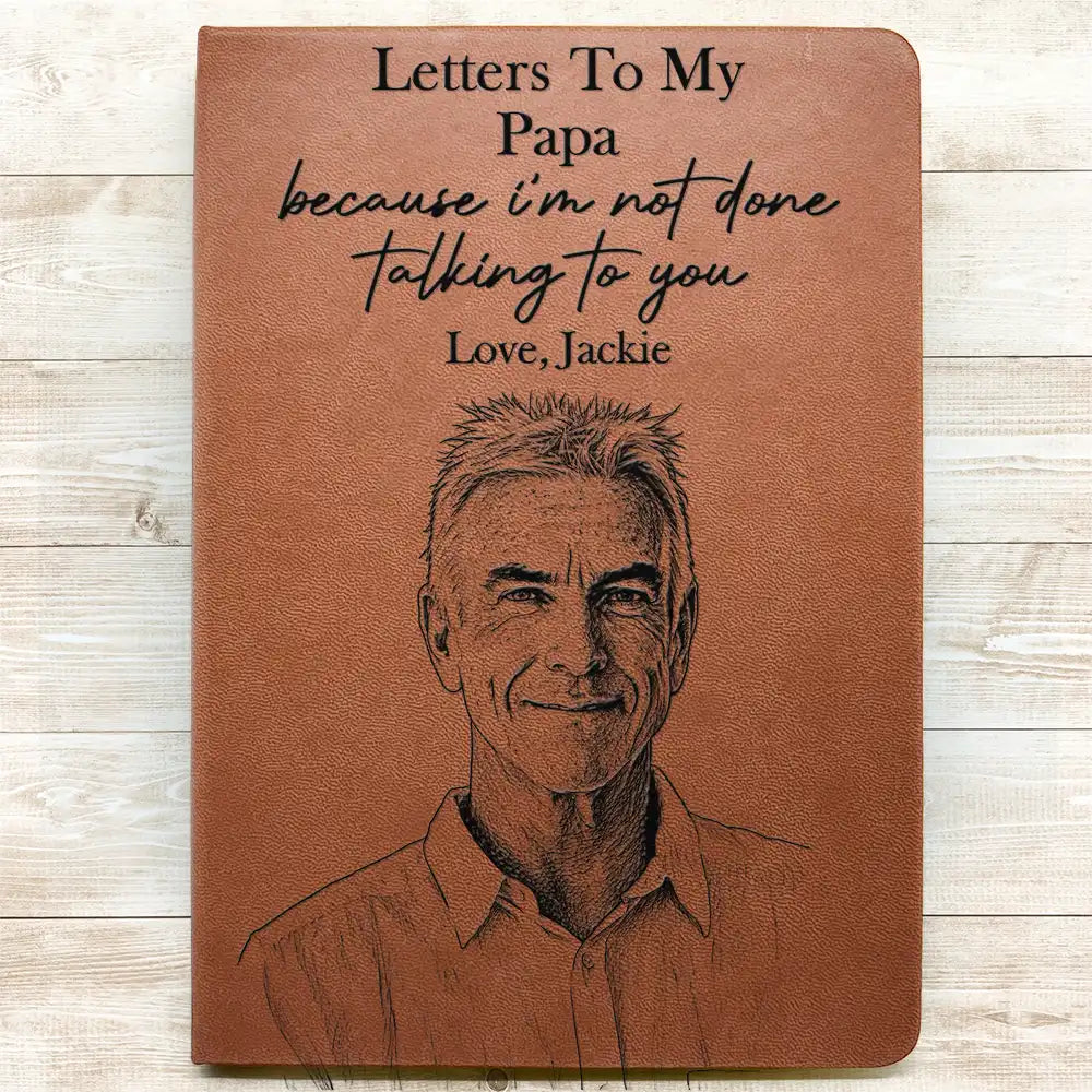 Custom Photo Pencil Sketch Memorial Letters To My Father Mother - Personalized Leather Journal