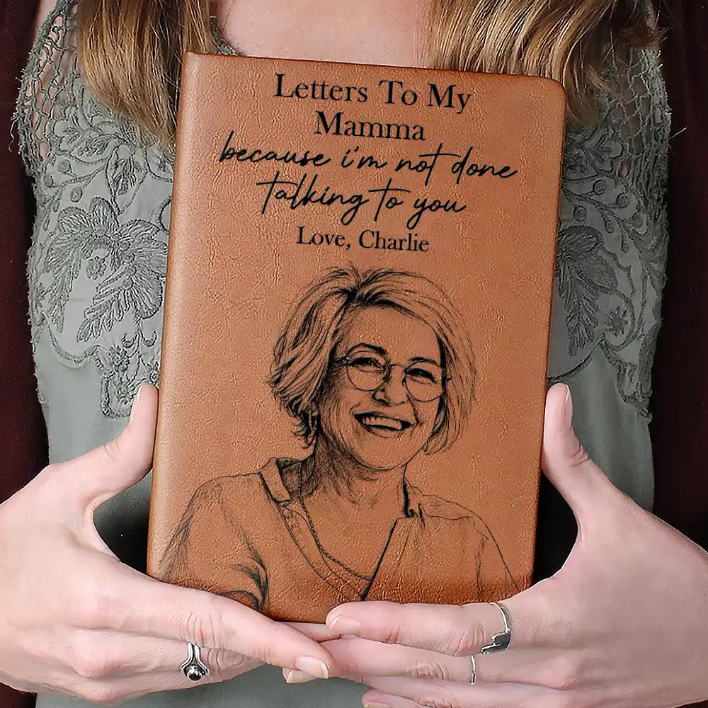 Custom Photo Pencil Sketch Memorial Letters To My Father Mother - Personalized Leather Journal