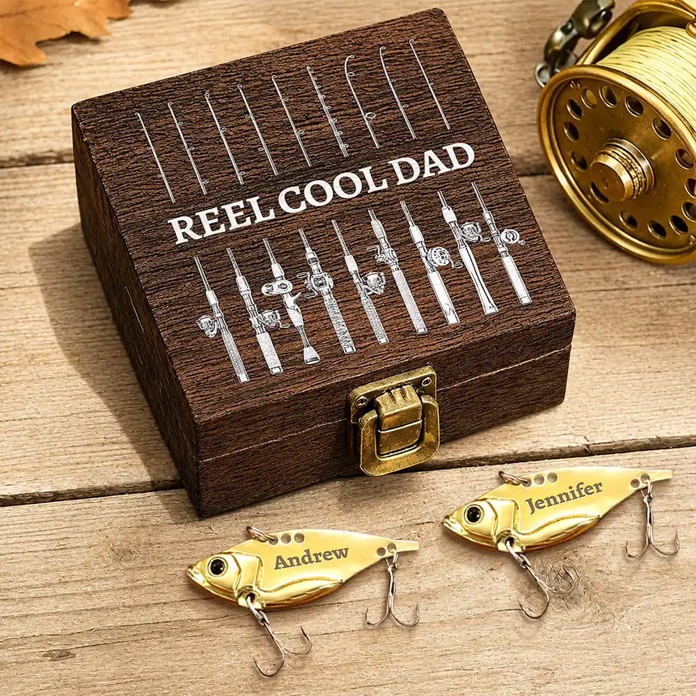 Reel Cool Dad Fishing Dad Grandpa - Personalized Metal Fish Lure Set