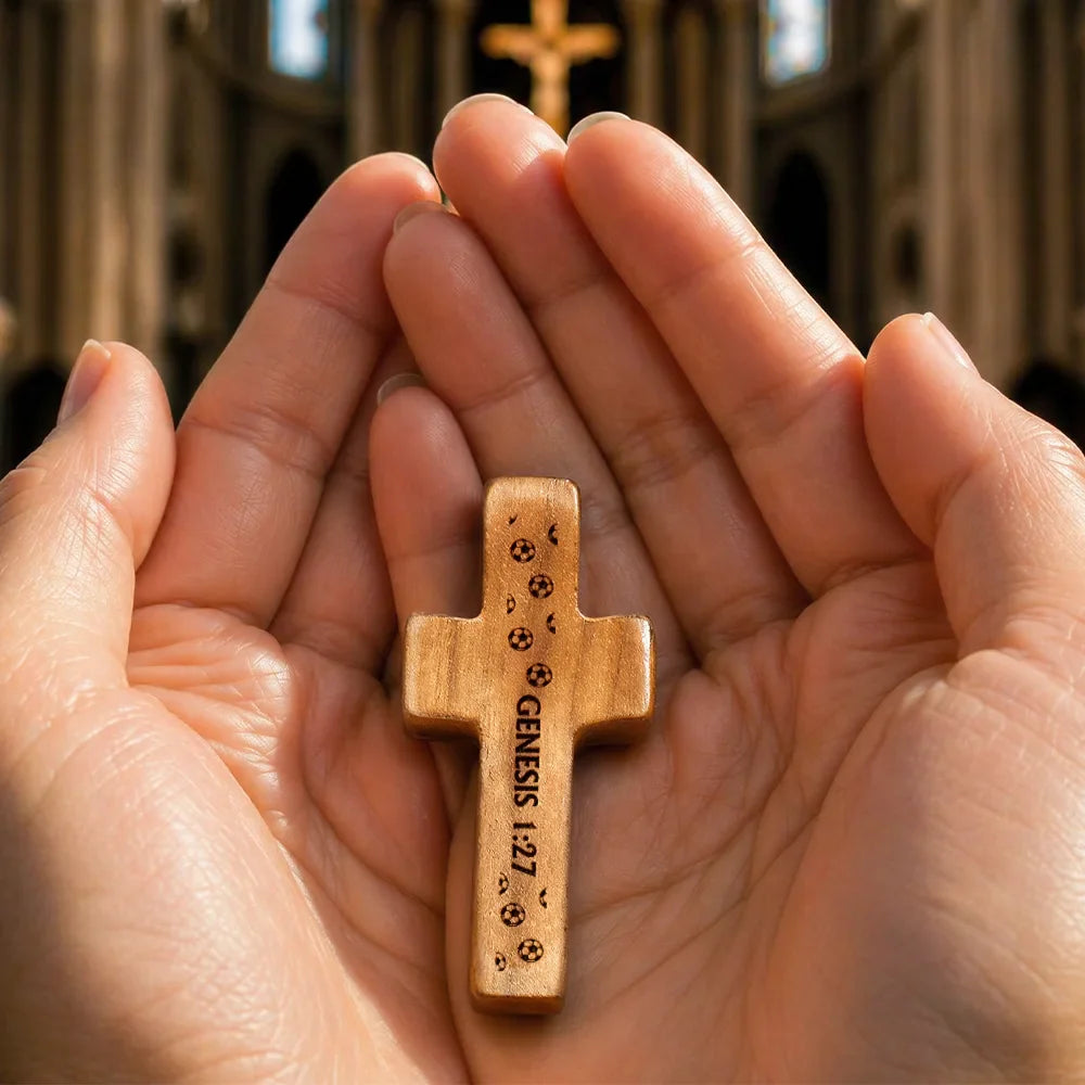 Soccer Keepsake With Name - Personalized Wooden Pocket Prayer Cross