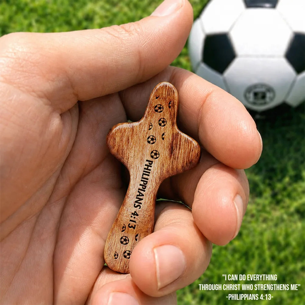 Soccer Keepsake With Name - Personalized Wooden Pocket Prayer Cross