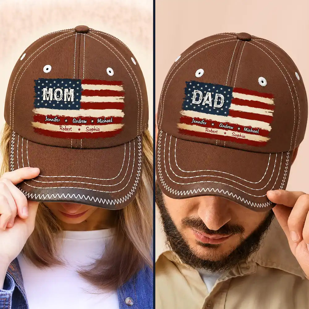 Stars & Stripes American Dad Grandpa - Personalized Vintage Baseball Cap