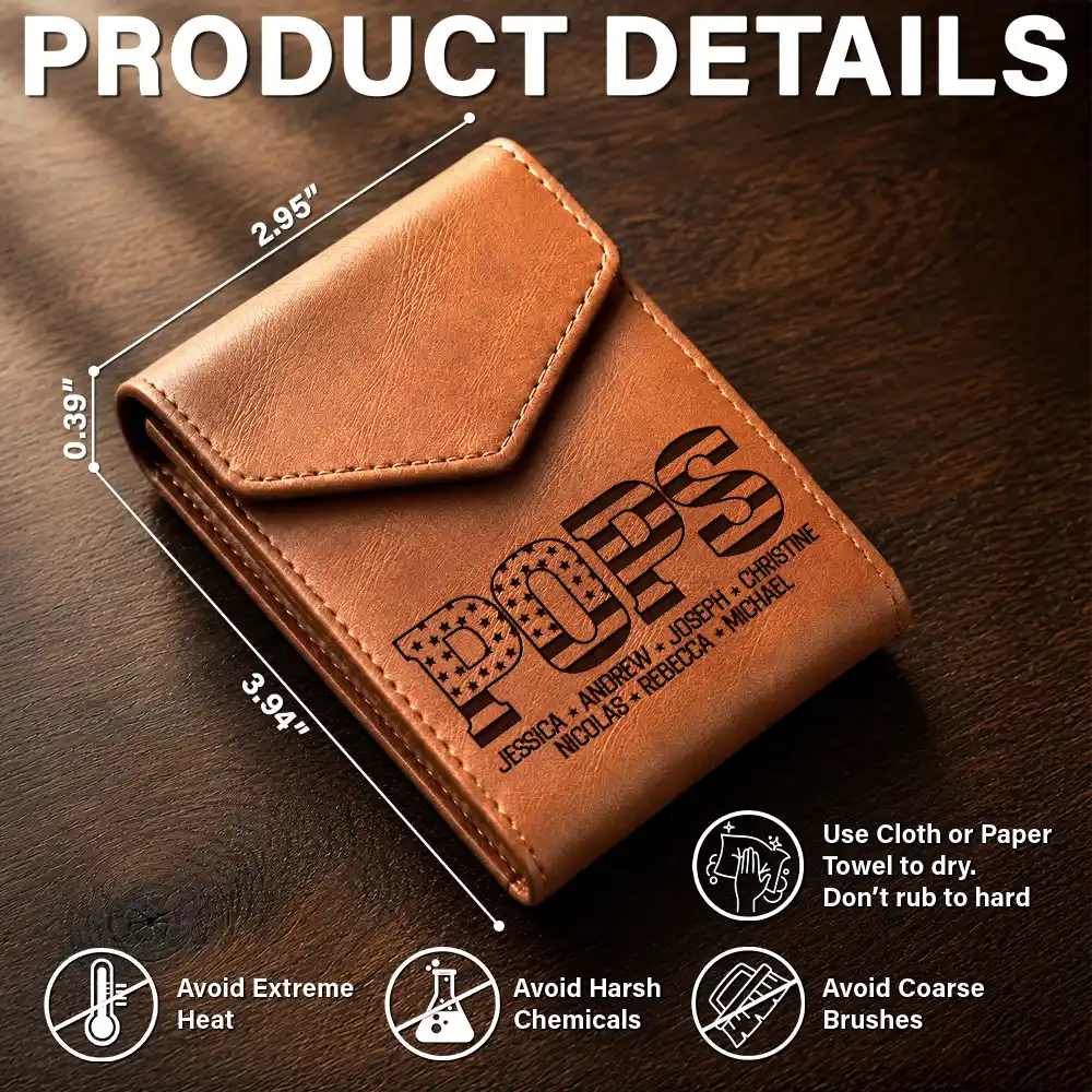 Stars & Stripes Dad Papa - Personalized Leather Slim Wallet