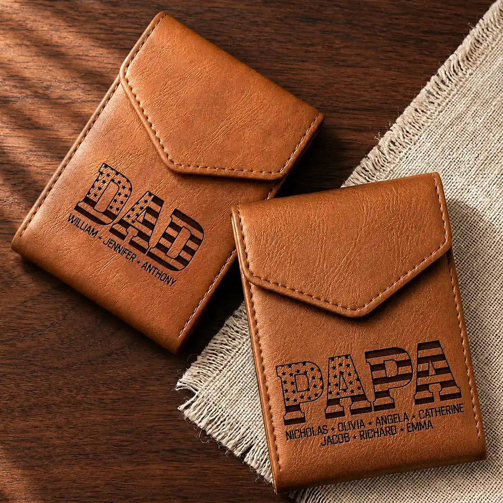 Stars & Stripes Dad Papa - Personalized Leather Slim Wallet