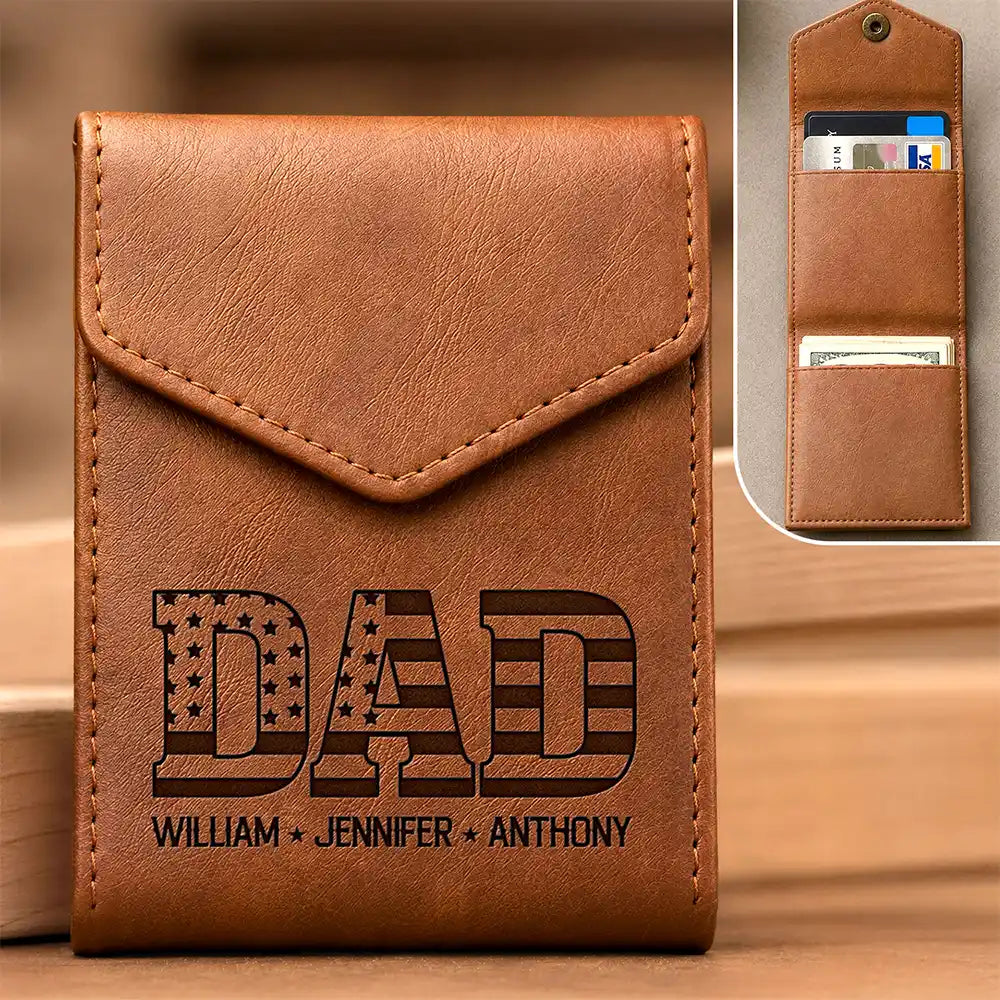 Stars & Stripes Dad Papa - Personalized Leather Slim Wallet