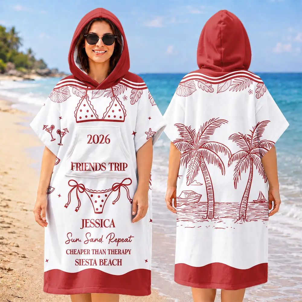 Summer Time Girls Besties Friends Trip - Personalized Hooded Poncho Towel