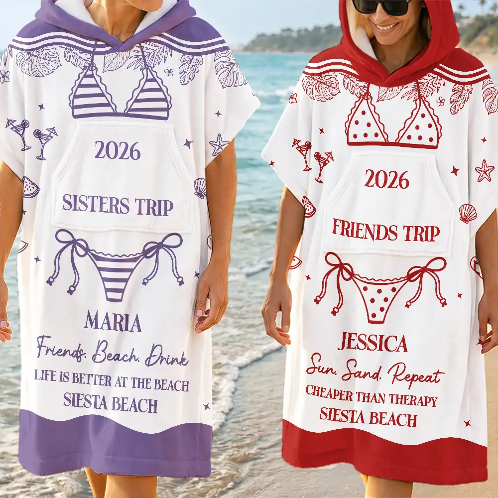 Summer Time Girls Besties Friends Trip - Personalized Hooded Poncho Towel