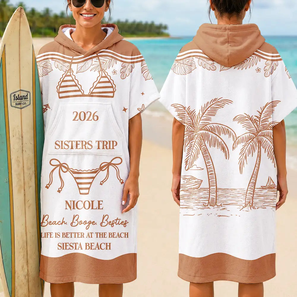 Summer Time Girls Besties Friends Trip - Personalized Hooded Poncho Towel