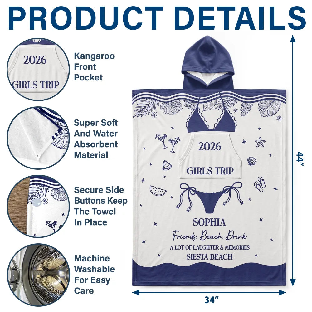 Summer Time Girls Besties Friends Trip - Personalized Hooded Poncho Towel