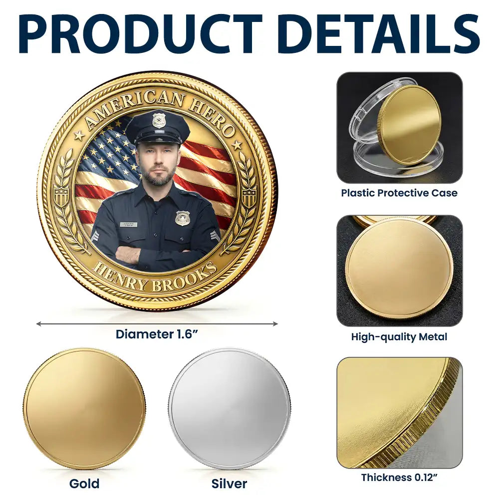 Custom Photo American Hero Firefighter Police Nurse EMT - Personalized Commemorative Keepsake Coin