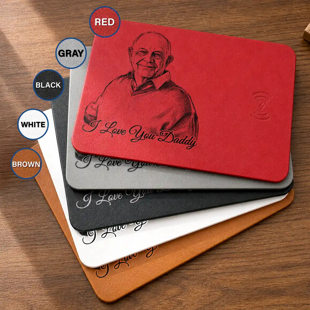 Custom Photo Pencil Sketch Best Dad Ever - Personalized Leather Charging Mat