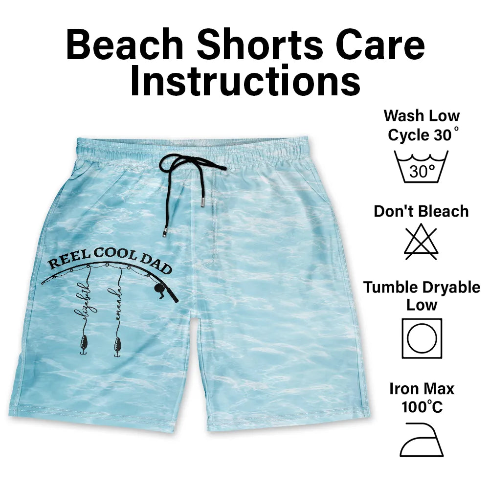 Reel Cool Dad Grandpa - Personalized Unisex Beach Shorts