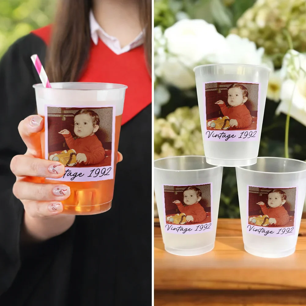Custom Photo Vintage Photo Birthday Party - Personalized Frosted Cups