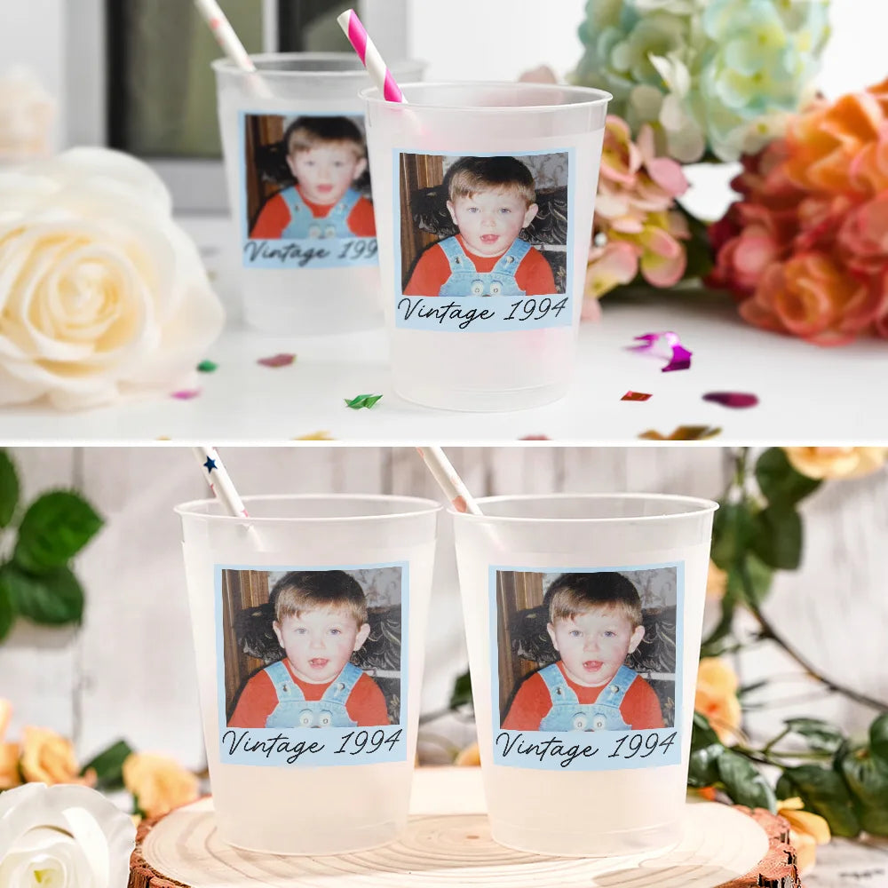 Custom Photo Vintage Photo Birthday Party - Personalized Frosted Cups