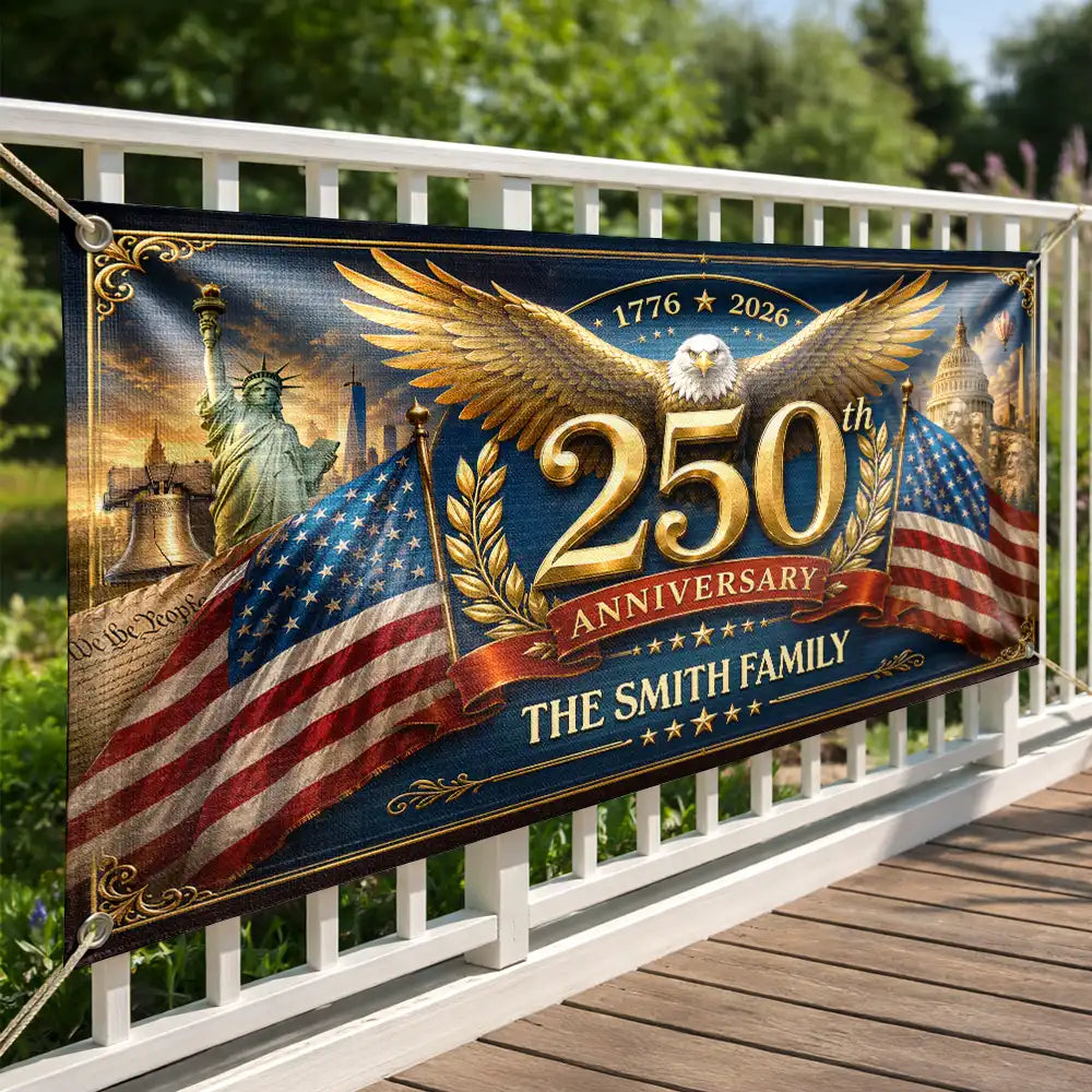 Metal Effect Patriotic Eagle 250th Anniversary - Personalized Horizontal Banner