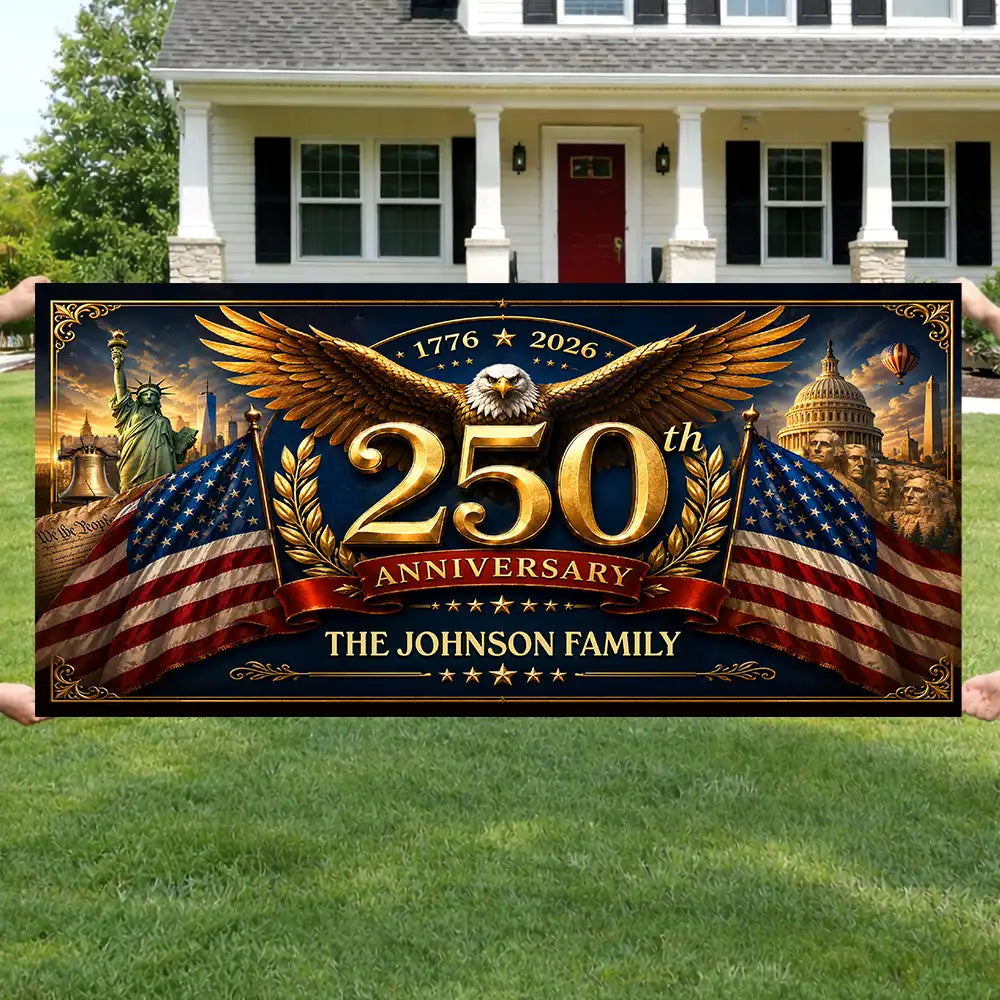 Metal Effect Patriotic Eagle 250th Anniversary - Personalized Horizontal Banner