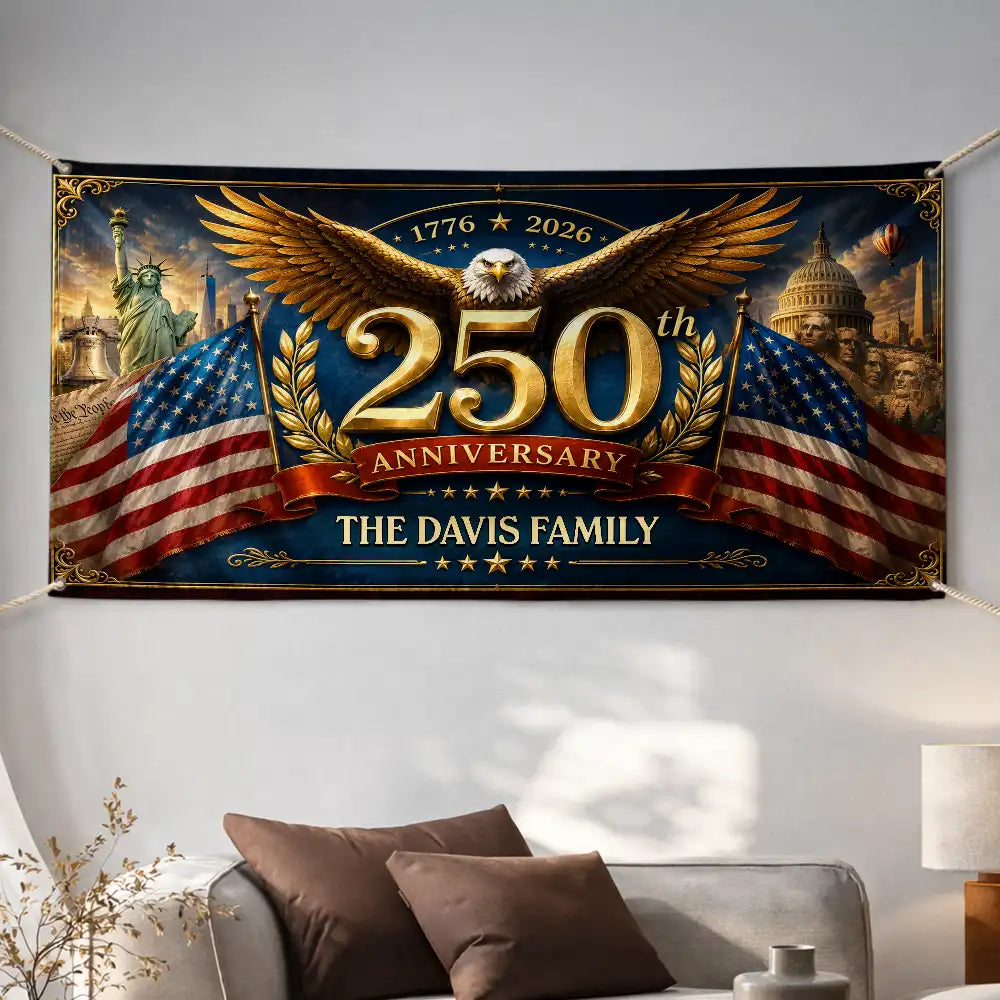 Metal Effect Patriotic Eagle 250th Anniversary - Personalized Horizontal Banner