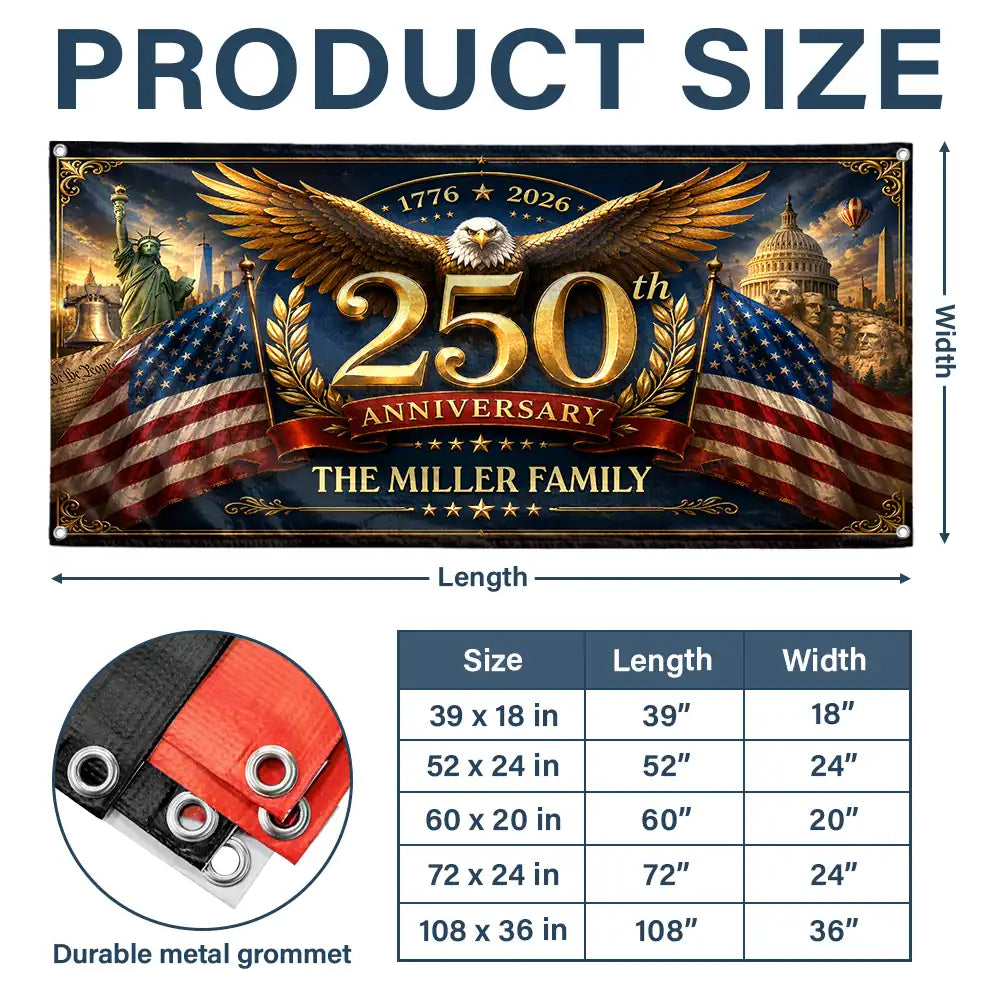 Metal Effect Patriotic Eagle 250th Anniversary - Personalized Horizontal Banner