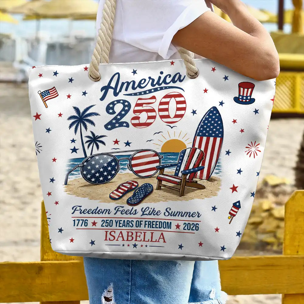 America 250 Freedom Feels Like Summer - Personalized Beach Bag