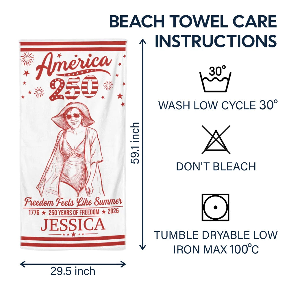 Custom Photo Pencil Sketch America 250 Freedom Feels Like Summer - Personalized Beach Towel