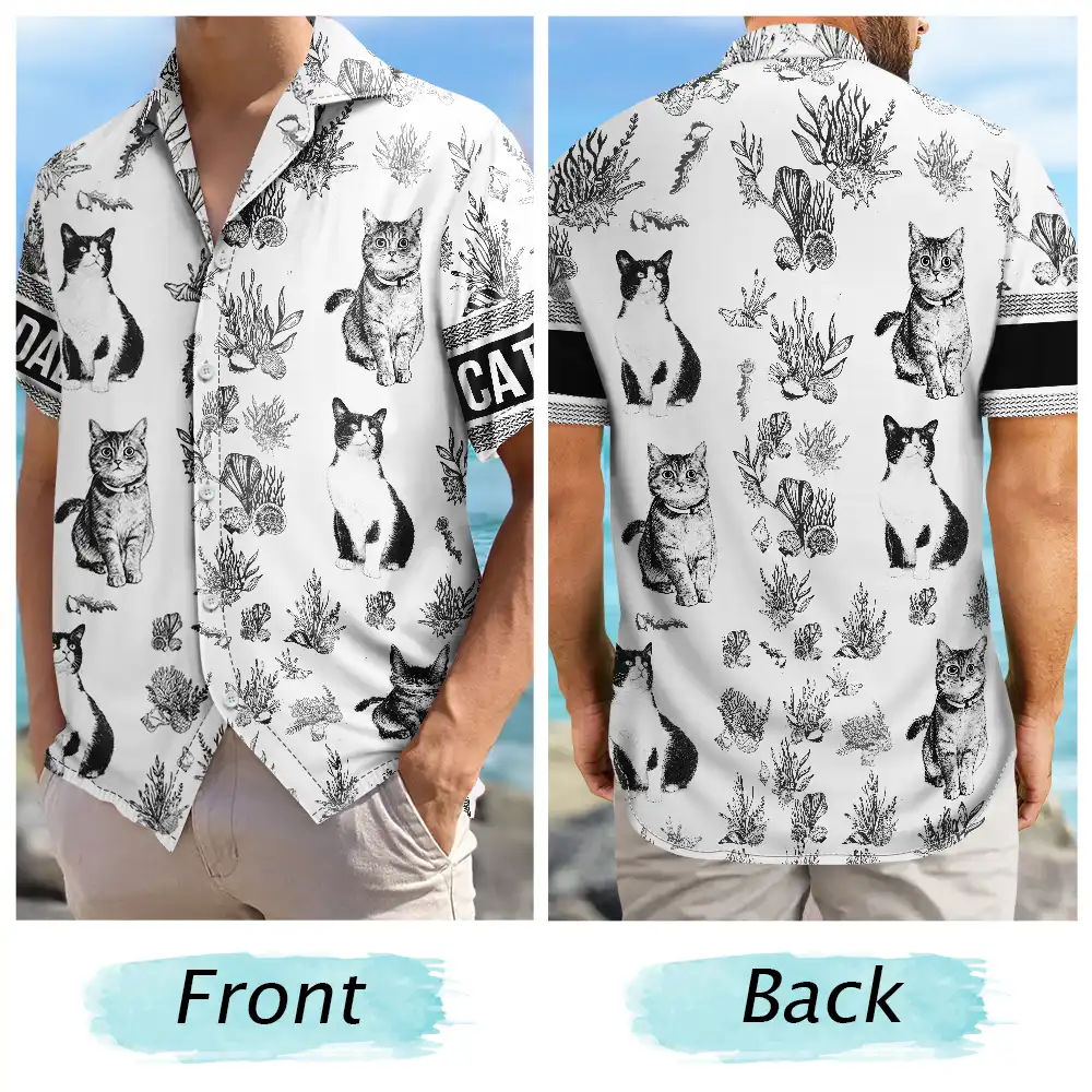 Custom Photo Pencil Sketch Portrait Pet Mom Pet Dad - Personalized Hawaiian Shirt