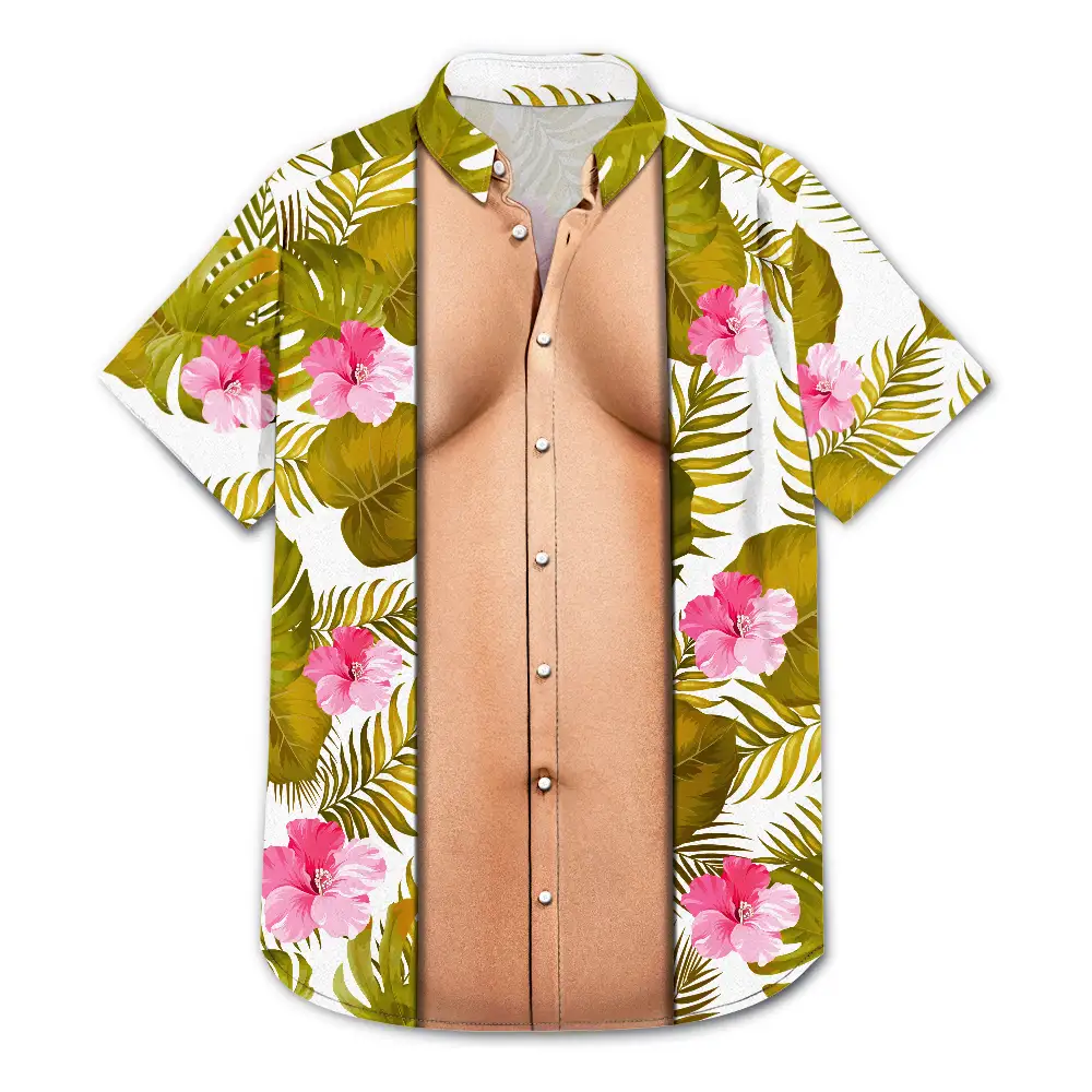 Funny Hairy Muscle Body Summer Vibe - Personalized Hawaiian Shirt