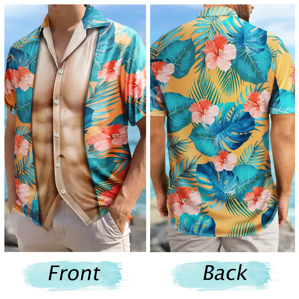 Funny Hairy Muscle Body Summer Vibe - Personalized Hawaiian Shirt