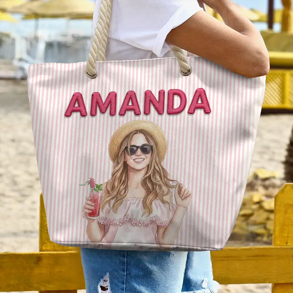Custom Photo Realistic Watercolor Art Portrait Bestie Family Yourself - Personalized Beach Bag