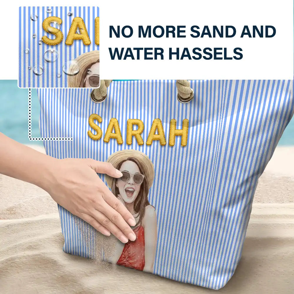 Custom Photo Realistic Watercolor Art Portrait Bestie Family Yourself - Personalized Beach Bag