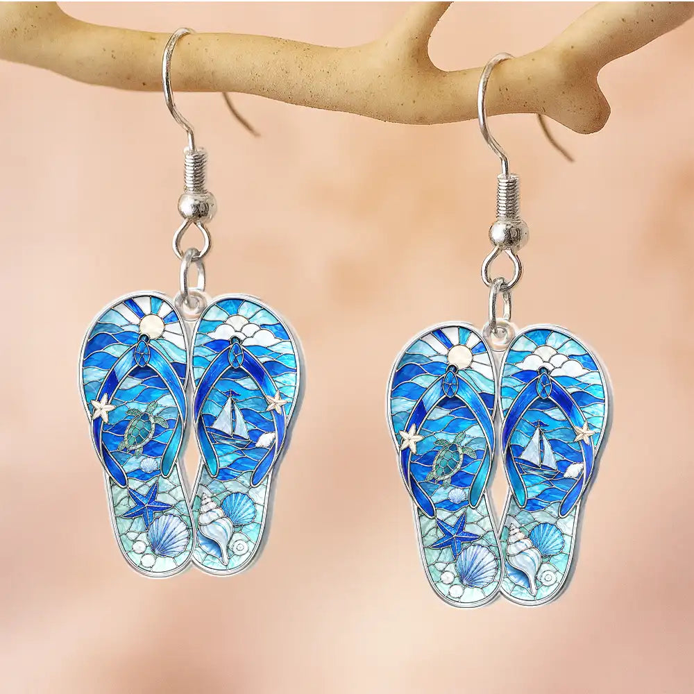 Sea Turtle Starfish Summer Vibe Icon Stained Glass Effect - Personalized Acrylic Earrings