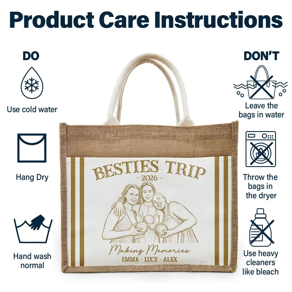 Custom Photo Pencil Sketch Girls Trip A Lot Of Laughter & Memory - Personalized Jute Tote Bag