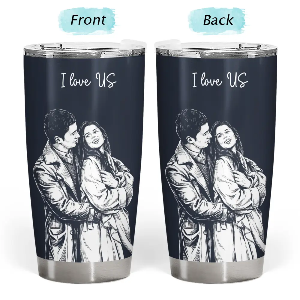 Custom Photo White Pencil Sketch Art Happy Anniversary Couple - Personalized Tumbler