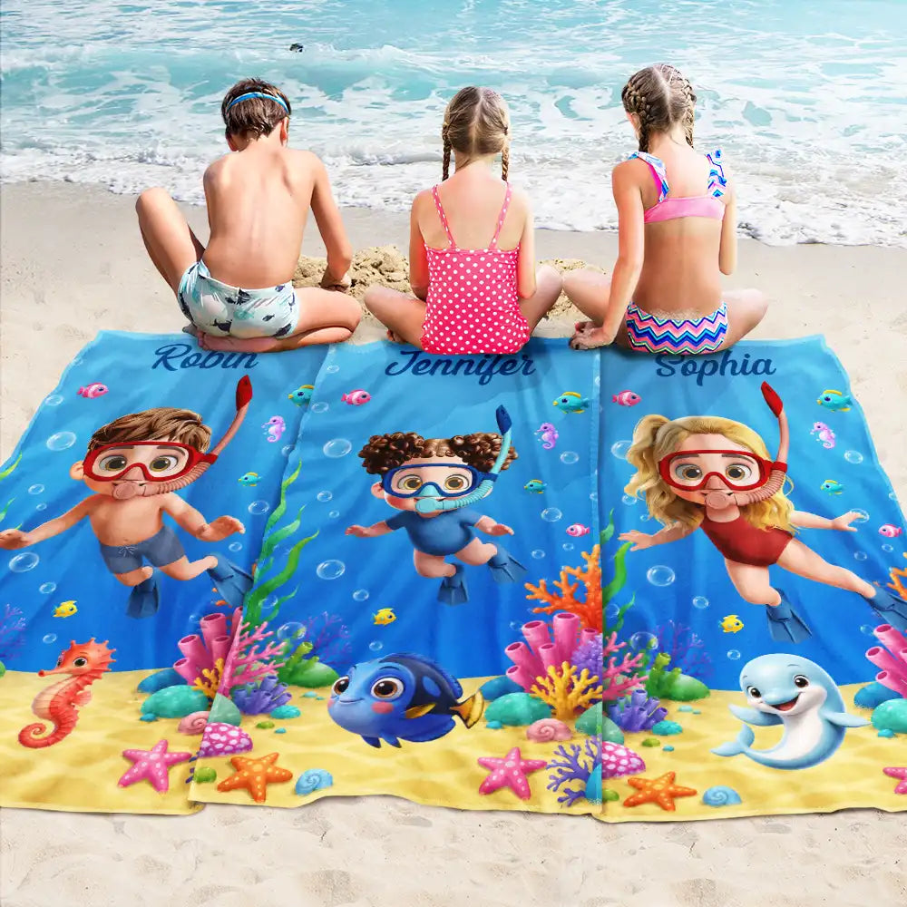 Scuba Diving Lovely Kid Ocean Theme - Personalized Beach Towel