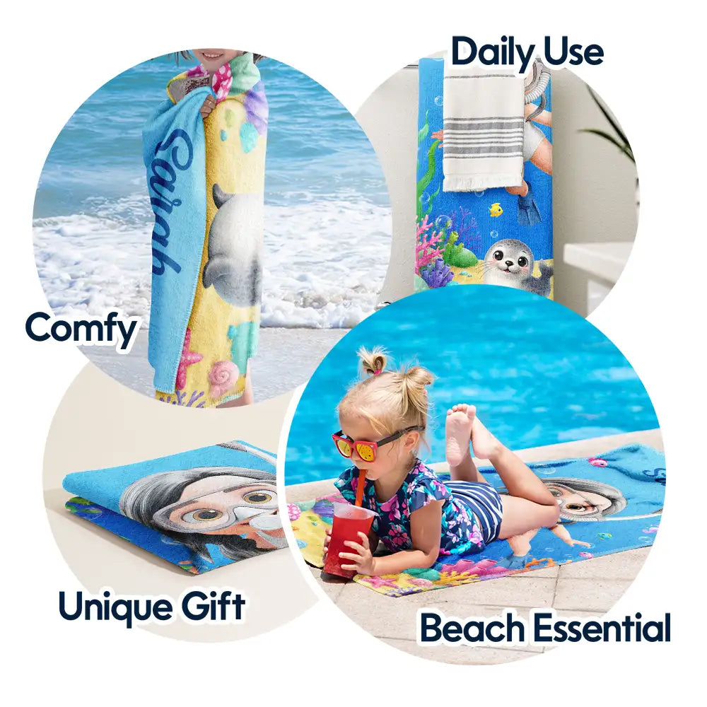 Scuba Diving Lovely Kid Ocean Theme - Personalized Beach Towel