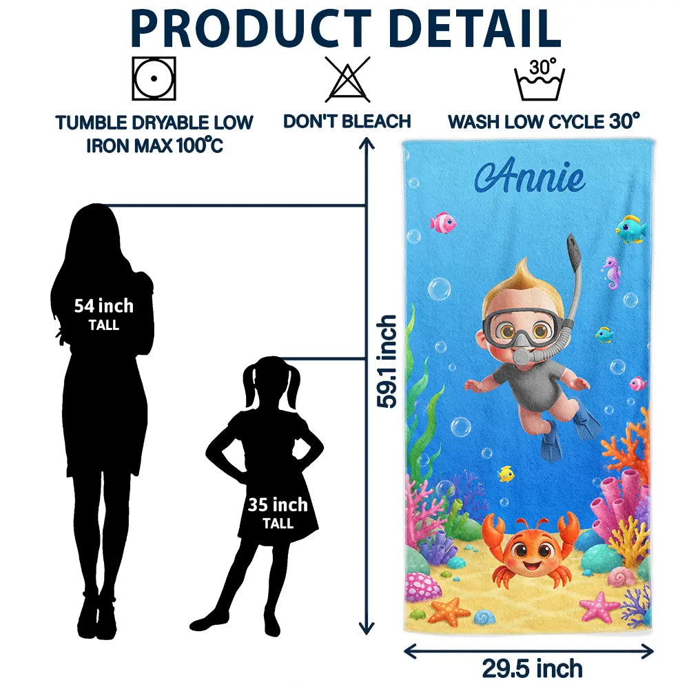 Scuba Diving Lovely Kid Ocean Theme - Personalized Beach Towel