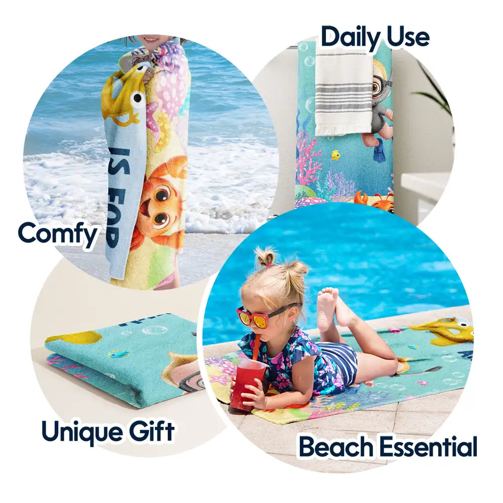 Scuba Diving Kid With Name - Personalized Beach Towel