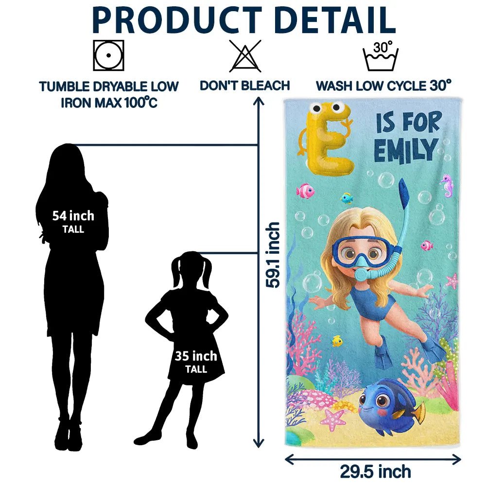 Scuba Diving Kid With Name - Personalized Beach Towel