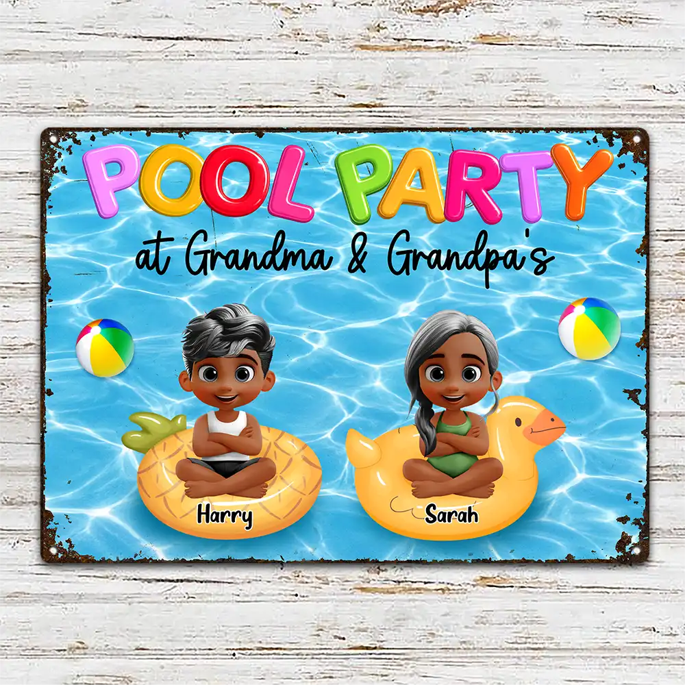 Pool Party Grandma & Grandpa House - Personalized Classic Metal Signs