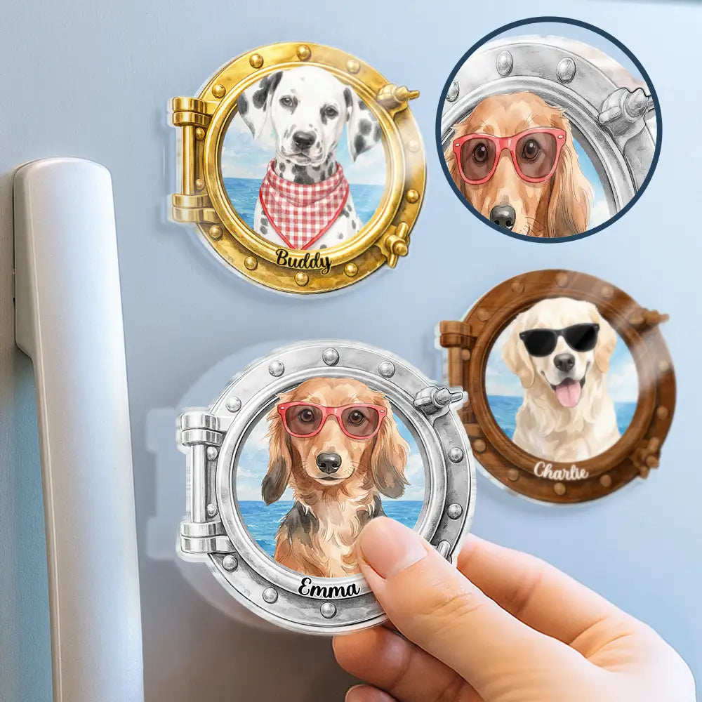 Custom Photo Watercolor Pet With Summer Accessories Pet Portrait - Personalized Acrylic Magnet