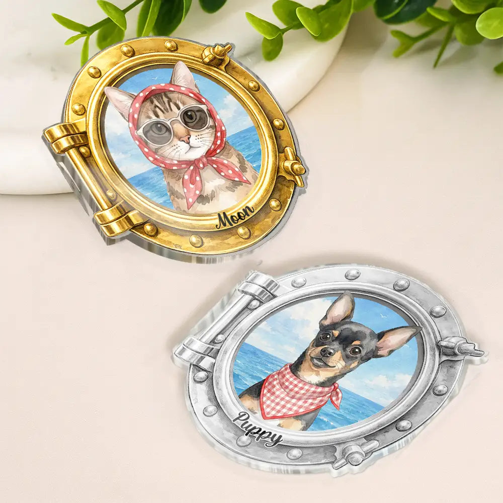 Custom Photo Watercolor Pet With Summer Accessories Pet Portrait - Personalized Acrylic Magnet