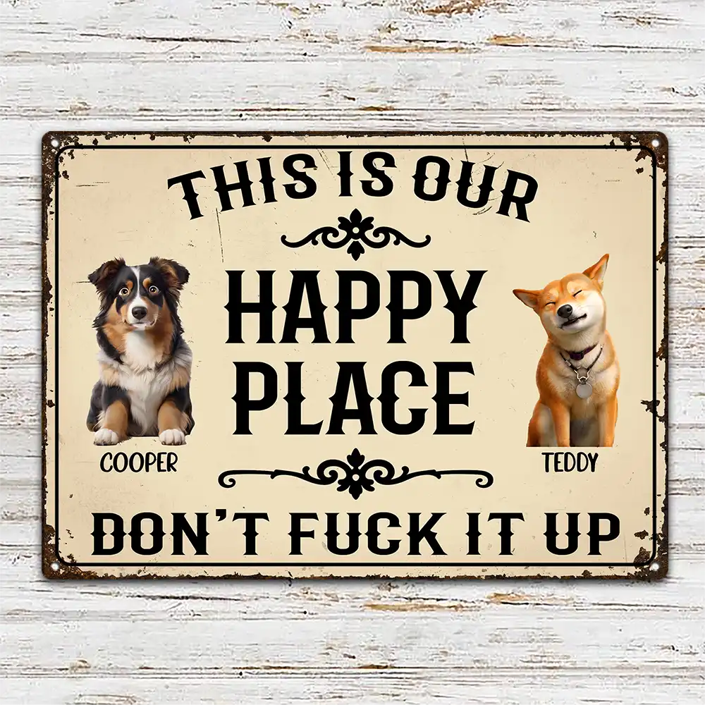 Custom Photo Cartoon Portrait This Is My Happy Place Don't Mess It Up - Personalized Classic Metal Signs