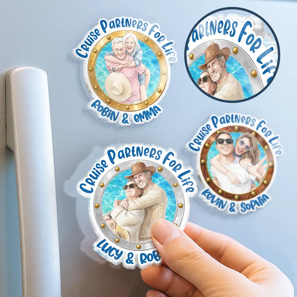 Custom Photo Realistic Watercolor Art Cruise Partners For Life - Personalized Acrylic Magnet