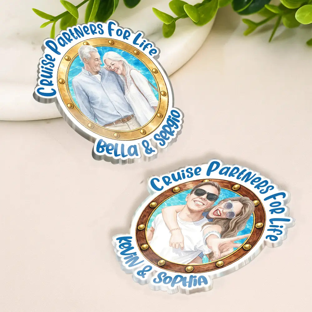 Custom Photo Realistic Watercolor Art Cruise Partners For Life - Personalized Acrylic Magnet